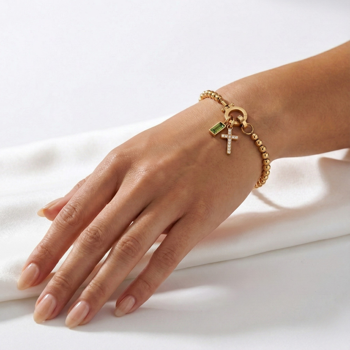 ✨ Geboortesteen Armband met Kruis – Persoonlijk, Elegant & Betekenisvol