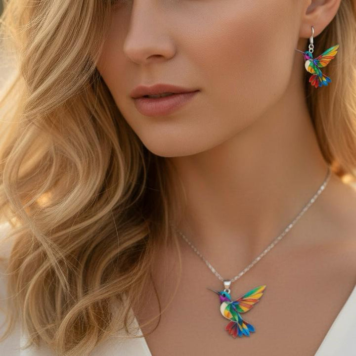 Regenboogkolibrie Sieradenset (Ketting + Oorbellen)
