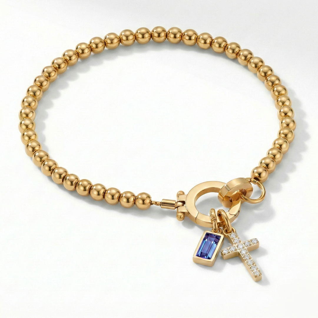 ✨ Geboortesteen Armband met Kruis – Persoonlijk, Elegant & Betekenisvol