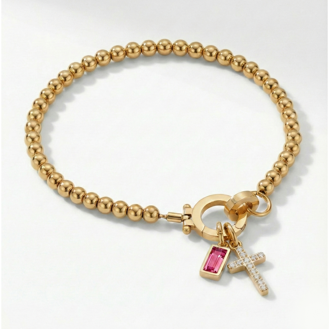 ✨ Geboortesteen Armband met Kruis – Persoonlijk, Elegant & Betekenisvol