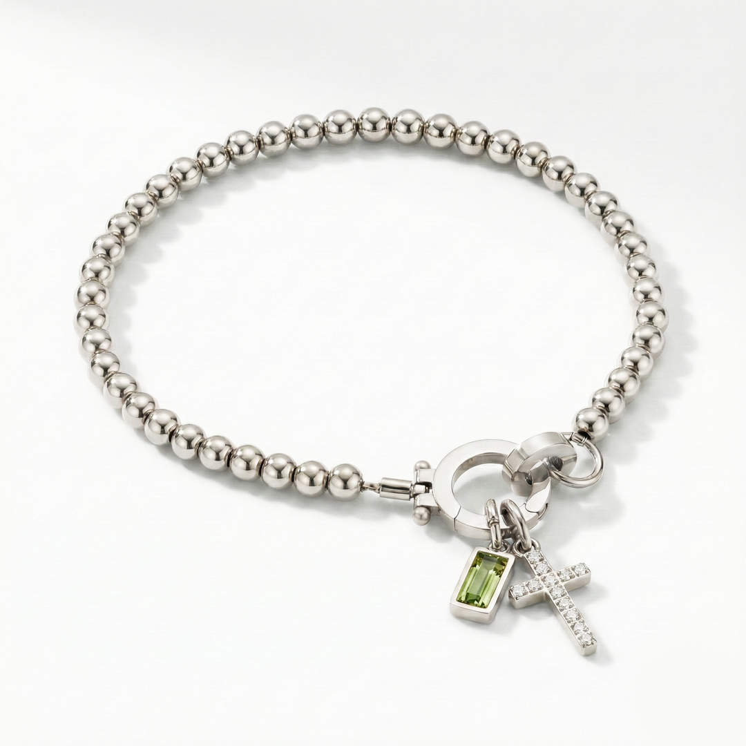 ✨ Geboortesteen Armband met Kruis – Persoonlijk, Elegant & Betekenisvol