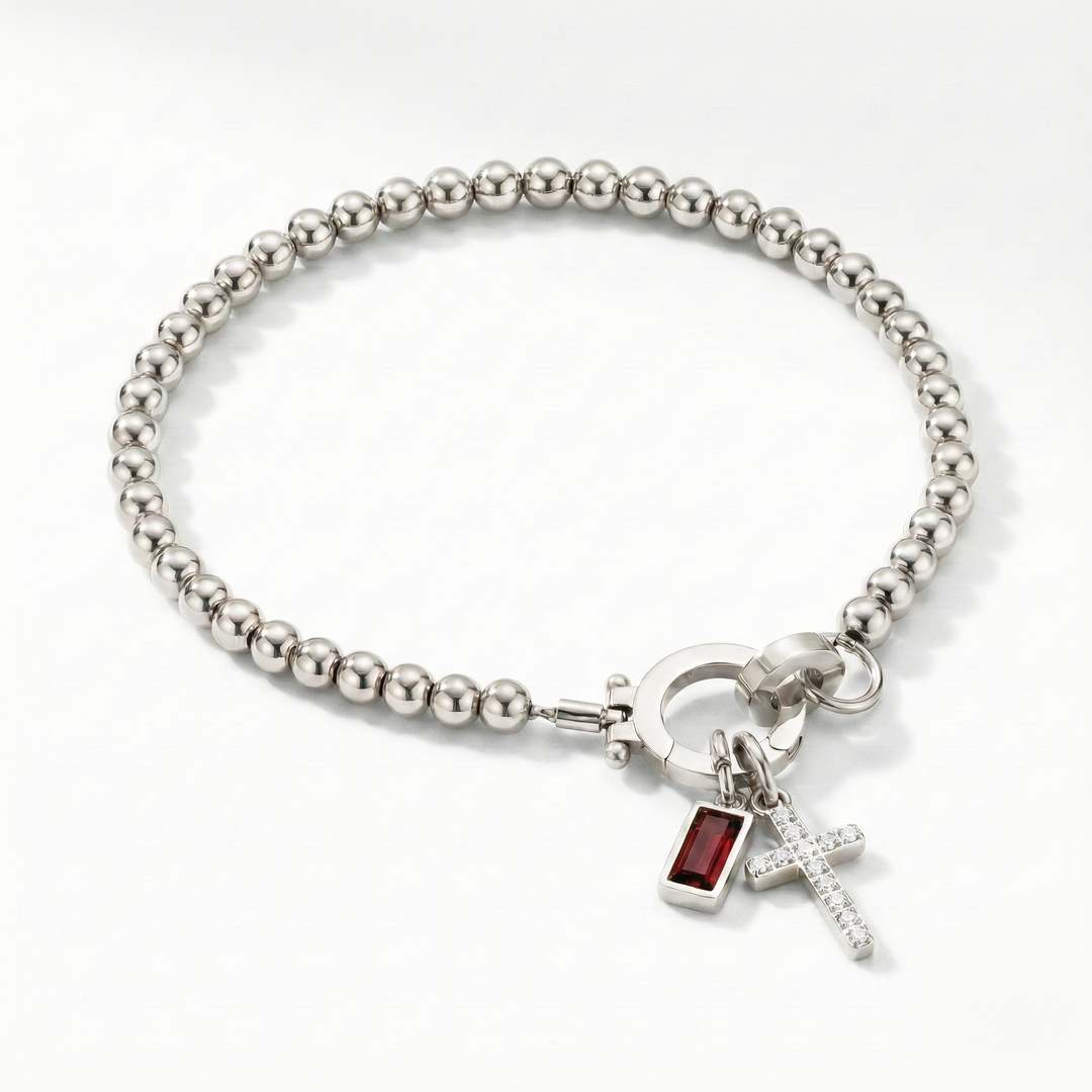 ✨ Geboortesteen Armband met Kruis – Persoonlijk, Elegant & Betekenisvol