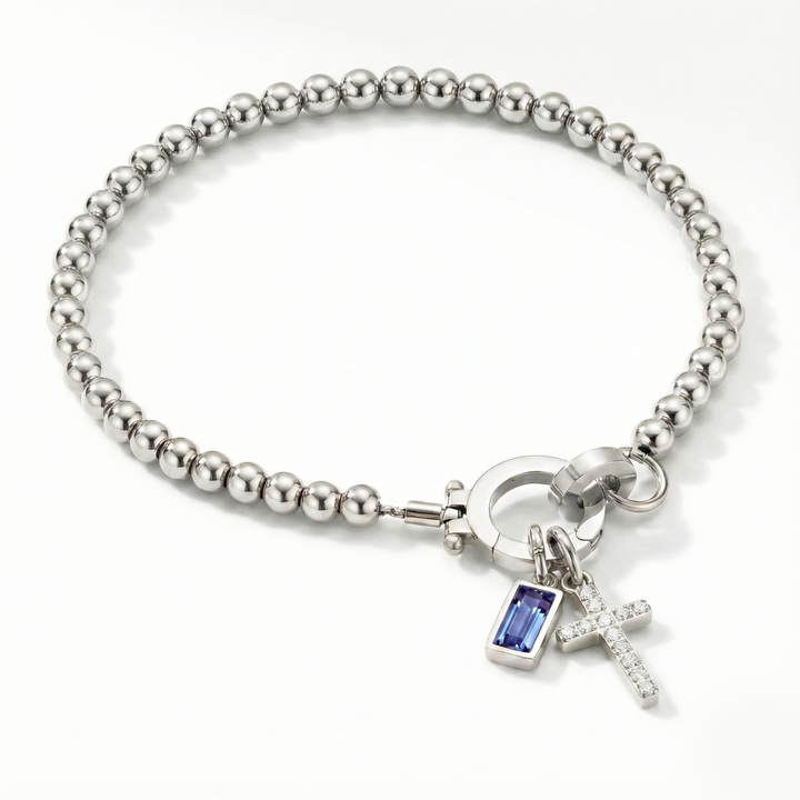 ✨ Geboortesteen Armband met Kruis – Persoonlijk, Elegant & Betekenisvol