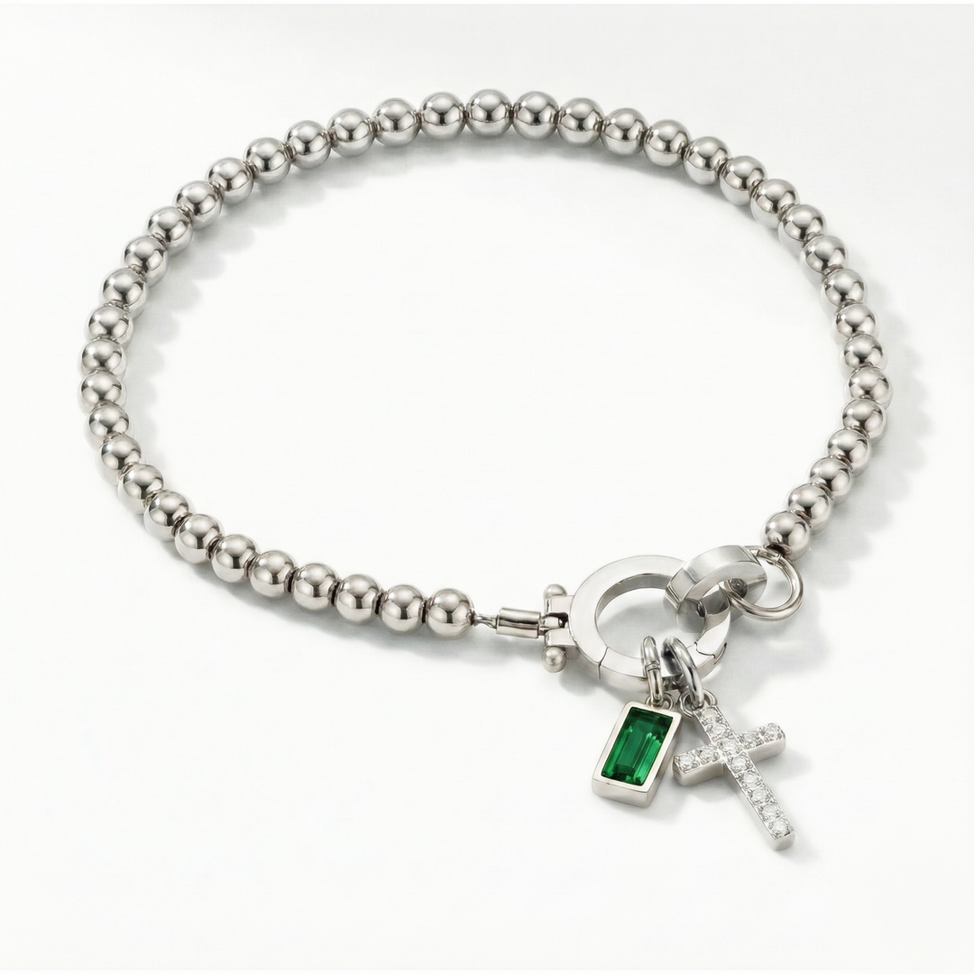 ✨ Geboortesteen Armband met Kruis – Persoonlijk, Elegant & Betekenisvol