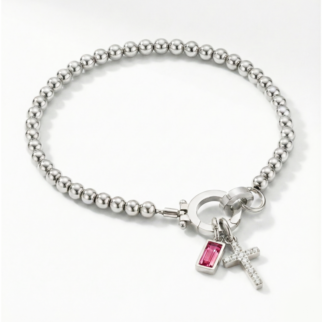 ✨ Geboortesteen Armband met Kruis – Persoonlijk, Elegant & Betekenisvol