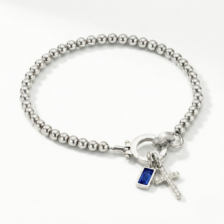 ✨ Geboortesteen Armband met Kruis – Persoonlijk, Elegant & Betekenisvol